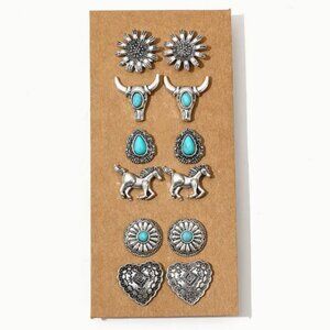 Set of Five Pairs of Stud Earrings - Western Style - Cowgirl - NEW